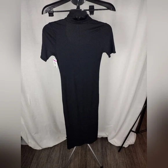 LOVE ADY NECK CUTOUT RIB KNIT BLACK DRESS SIZE XS (0-2) NWT - Picture 9 of 15